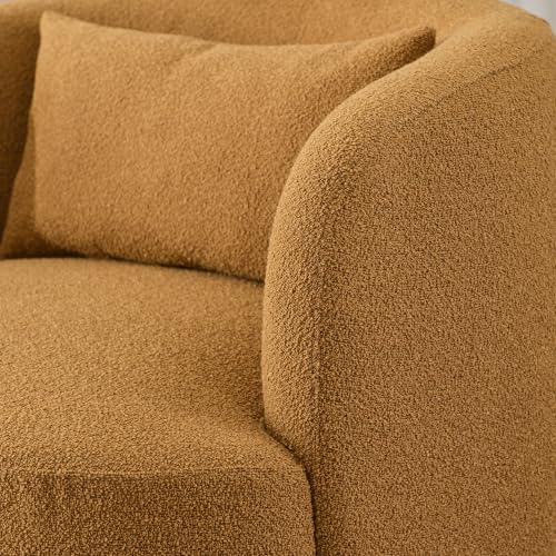 34" W Boucle Swivel Barrel Chair with Toss Pillow