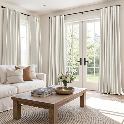 100% Blackout Back Tab Pleat Linen Curtains 50" Wx90 L (2 Count)