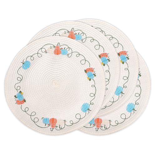 4 Pcs Round Fall Placemats Pumpkin Embroidered Place Mats Autumn Dinner Table Mats for Home Harvest Thanksgiving Holiday Party Decor (4 Count)