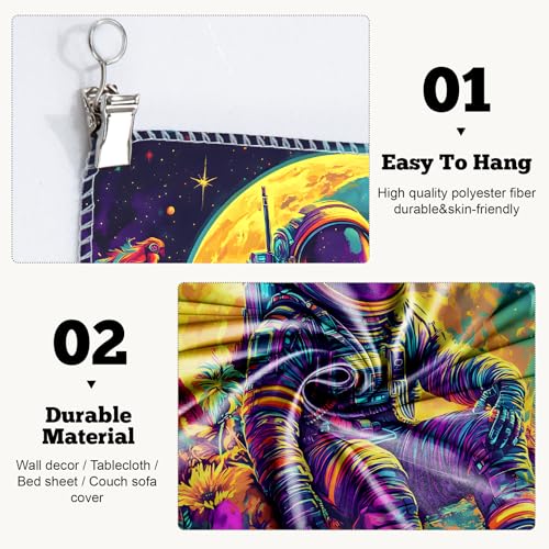 Blacklight Space Astronaut Tapestry UV Reactive Galaxy Planet Glow in Dark Tapestries Black Light Poster Neon Wall Hanging Art for bedroom Living Room