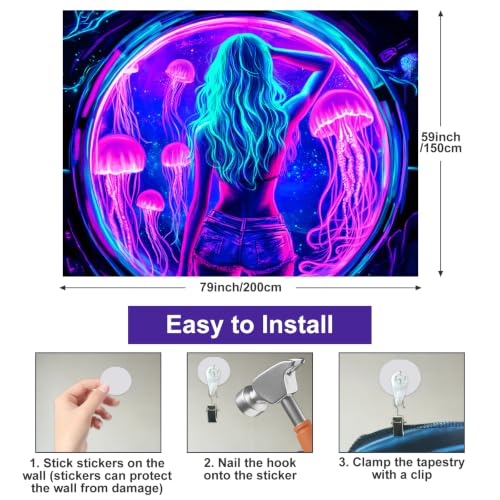 Sexy Woman Jellyfish Tapestry Blacklight Tapestry 59x78 Inch