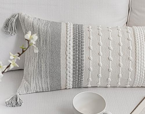 Gray Decorative Lumbar Pillow Cover 14x36