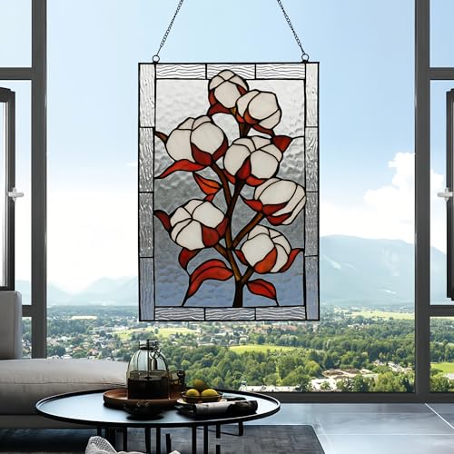 Stained Glass Window Hanging 16" H x 11" W Tiffany Style Rectangular Window Panel Suitable for Living Room Bedroom Kitchen Window Decoration Hangings with Chain