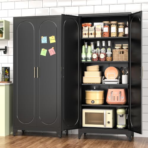 75" Tall Metal Kitchen Pantry Storage Cabinet with Doors and Shelves