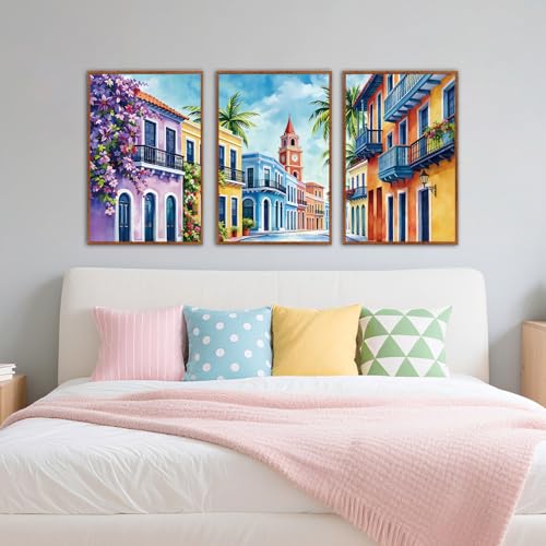 KAlRNE Colorful Tropical Watercolor Print Framed Wall Art Set (3 Count)