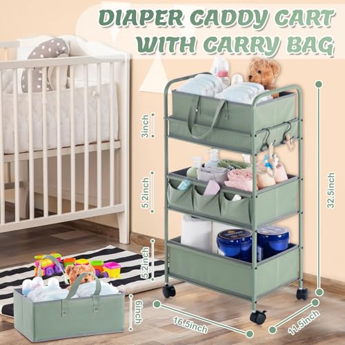 2in1 Baby Diaper Caddy Organizer Cart Bedside Rolling Cart (2 Count)