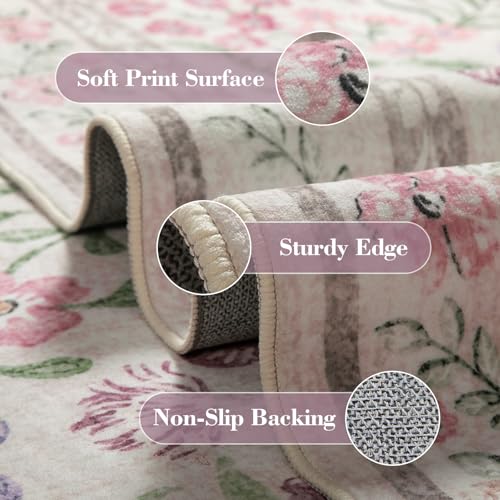 Floral Washable Round Rugs 6ft (28.27 Sq Ft)