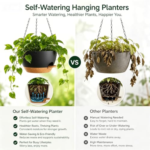 12 Inch Self Watering Hanging Planters 2 Pack (2 Count)