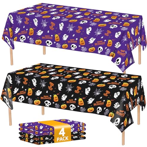 4 Packs Halloween Tablecloth Disposable Table Cover 54X108 Halloween Decorations Kids Birthday Party Decor for Kids (4 Count)