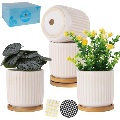 4 Inch Ceramic Plant Pots with Drainage Holes (4 Count)