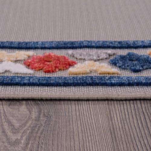 Outdoor Runner Rug 2x7 Modern Floral Bordered Area Rugs for Indoor and Outdoor Patio Easy to Clean Non Shedding Living Room Porch Garden Washable Outside Carpet (14 Sq Ft)