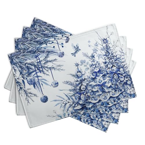 Blue and White Christmas Tree Placemats Set of 4