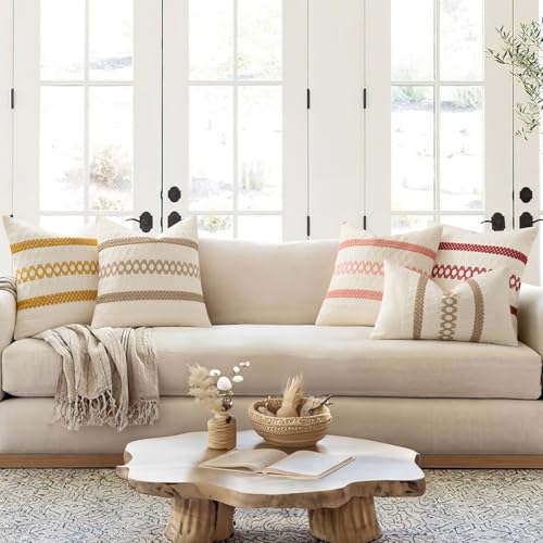 Set of 2 Christmas Red Boho Decorative Pillow Covers 18x18 Inch (2 Count)