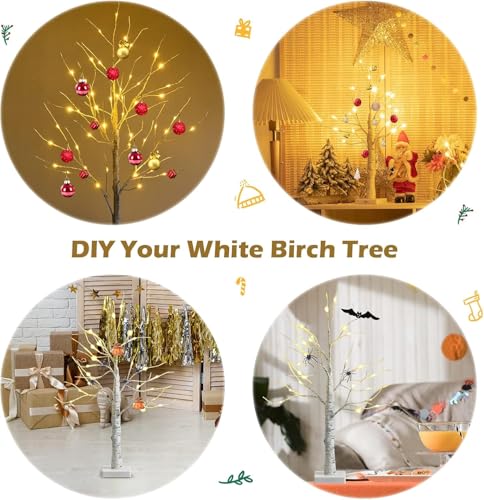 2FT Fairy Birch Tree with 24 LED Lights Artificial Tree Lamp with Timer for Easter Christmas Decoration Light Spirit Tree USB