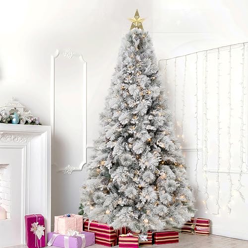 Darla 9ft Snow Flocked Prelit Christmas Tree with Star Projector