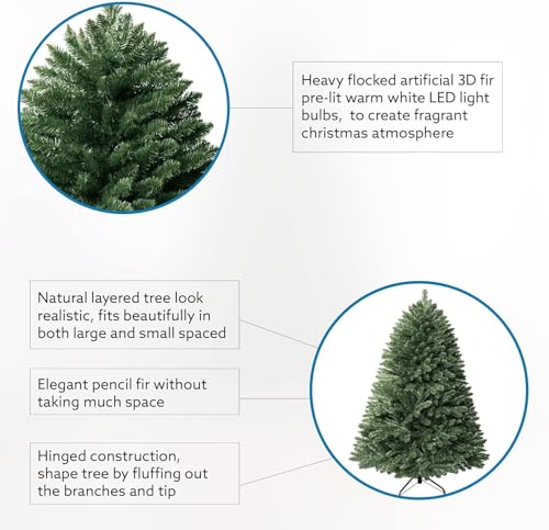7.5ft Christmas Tree with Lights Realistic Spruce Christmas Tree Prelit with Foot Pedal 1717 Branch Tips 550 Warm Lights and Metal Stand Aritificial Tree arbol De Navidad
