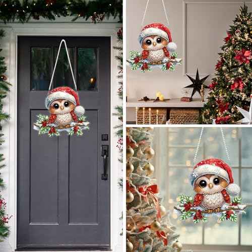 Christmas Owl Diamond Art Hanging Kits for Adult