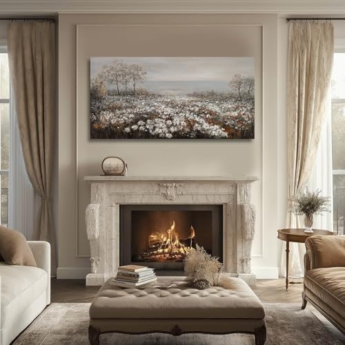 Farmhouse Decor Tree and Ocean Wall Art White Flowers Vintage Artwork 24"x48" Grey Pictures Wall Decor for Dining Room Bedroom Office