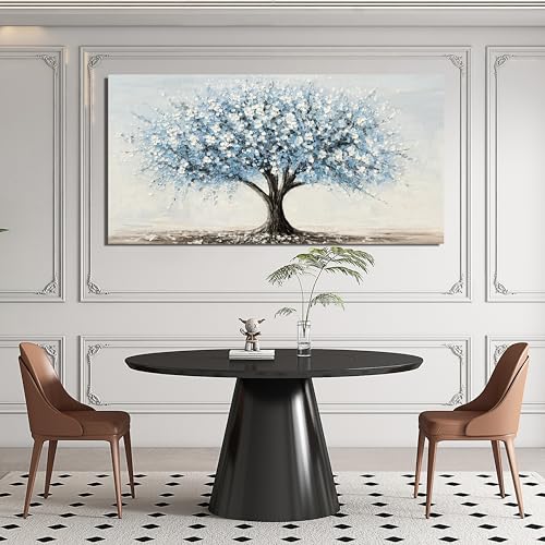 Vintage White Blue Wall Art for Bedroom Tree of Life Wall Art 24"X48"