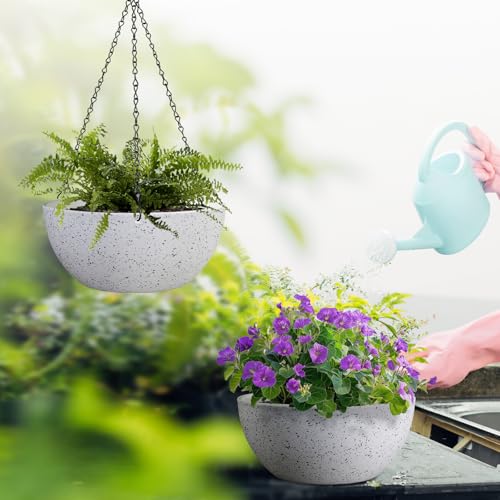 10 inch Hanging Planters for Outdoor Indoor Plants with Drainage Holes and Chain (2 Count)