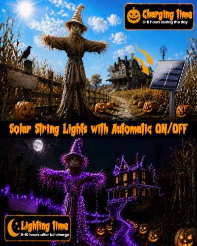 Solar Halloween String Lights Outdoor 2Pack 80FT 200LED Purple Fairy Lights (2 Count)