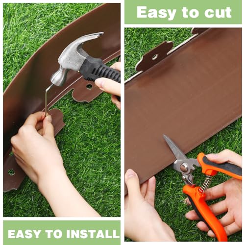 6 Inch Tall 66 ft Length No Dig Landscape Plastic Edging Kit with Hammer Spikes Plastic Garden Flower Bed Edging Landscape Edging Border for Gardens Border Lawn Grass Yard
