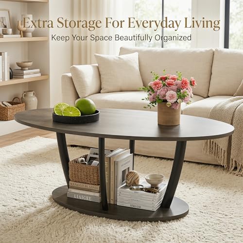 Rustic Small Oval Coffee Table for Living Room