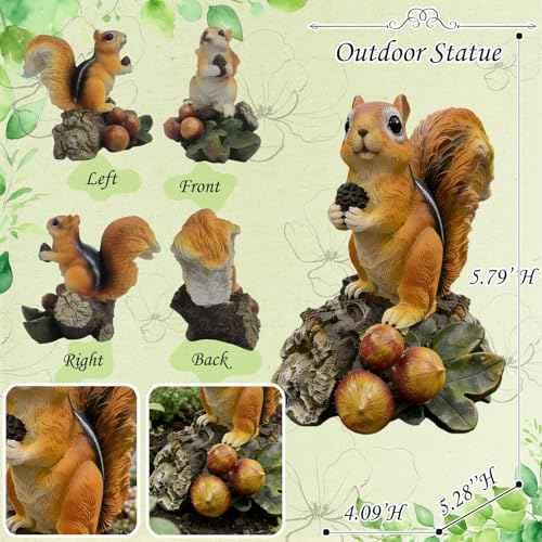 Squirrel Garden Statue Resin Outdoor Sculpture for Yard Patio Lawn Decor