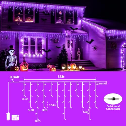 33ft 400 LED Purple Icicle Christmas Lights Outdoor Waterproof (33 Foot)