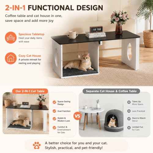 Coffee Table Cat House with Cat Scratcher Pad + Ball