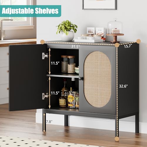 Rattan Buffet Cabinet with Doors and Shelves