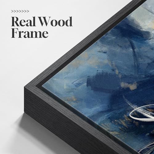 Framed Modern Blue White Abstract Wall Art Decor for Living Room
