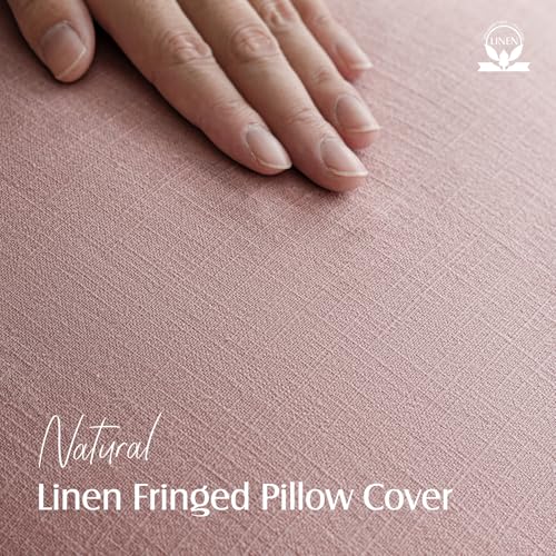 Decorative Linen Fringe Throw Pillow Covers 18×18 Inch (2 Count)