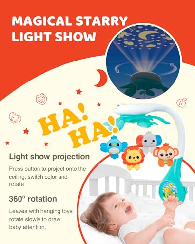 Baby Crib Mobile with Relaxing Music. Includes Ceiling Light Projector with Stars