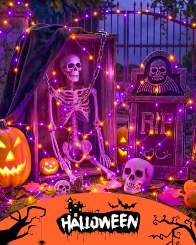 4Pack 60LED Fairy Lights Battery Operated Orange and Purple Halloween Decor