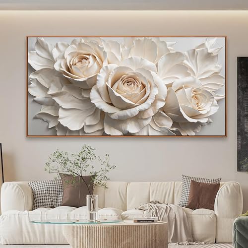 Large Wall Art For Living Room Home Wall Decor Modern Canvas Art Wall Decor 29 X 58 Inches White Flower Wall Art Elegant Picture For Bedroom Hotel Office Artwork With Framed