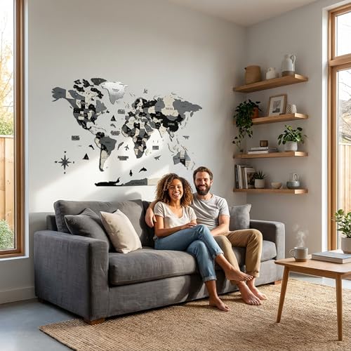 3D Wooden World Map Wall Art