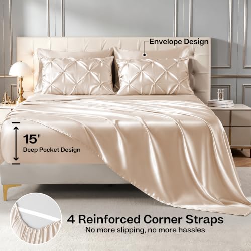 Satin King Size Comforter Set Beige