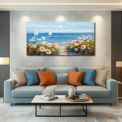 Wall Art For Dining Room Kitchen Blue Ocean Landscape Painting Art Pictures Living Room Decor Vintage Landscape Canvas Print Suitable For Bedroom Office Farmhouse Wall Decoration 24x48 In