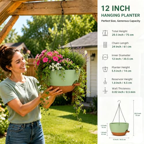 12" Self Watering Hanging Planters with Chains (2 Count)