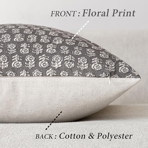 Decorative Floral Print Throw Pillow Covers 24×24 Rustic Gray