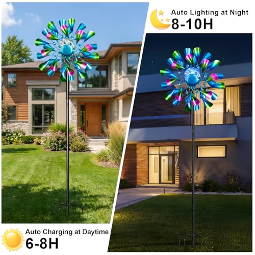 60'' Wind Spinner with Color Glass Ball Solar Lights