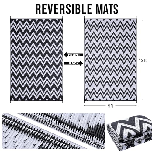 Outdoor Rug 9x12 ft Waterproof Reversible Chevron Mat