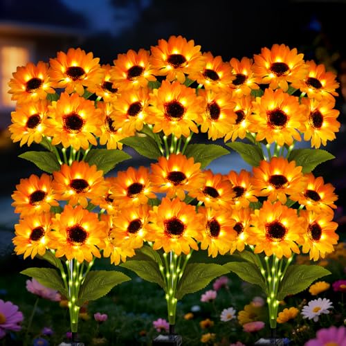 Solar Sunflower Lights 6 Pack with 36 Sunflower Solar Lights Outdoor Garden Decor Birthday Gift for Mom Women Grandma (36 Count)