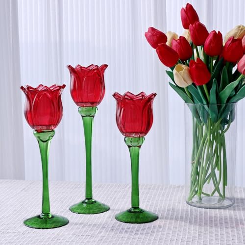 Red Tulips Tealight Candle Holder Set of 3 (3 Count)