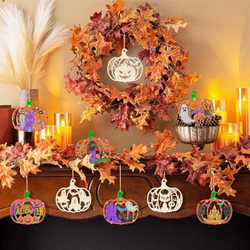 36PCS Wooden Pumpkins Ornaments to Paint Halloween Thanksgiving Decoration Cutouts Unfinished 3.5 inches (36 Count)
