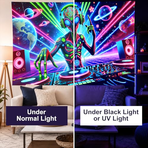 Blacklight Tapestry Alien DJ Party Backdrop 78 x 59 Inch