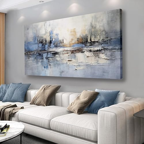 Abstract Wall Art Wall Decor Blue and Gray White Modern Canvas Wall Paintings Abstract Artwork for Living Room Bedroom Bathroom Office Home Decor Can Be Hung Directly 20"x 40"