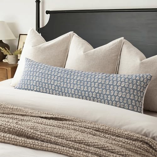 Long Floral Print Lumbar Throw Pillow Covers 14×36 Dusty Blue (2 Count)