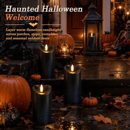 Halloween Black Waterproof LED Candles with Remote Timer (2 Count)